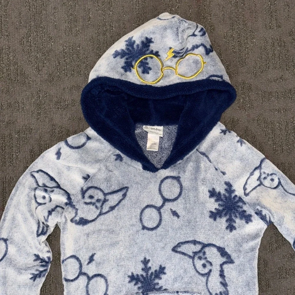 Harry Potter Hoodie Lounger Kids Small Blue Hedwig Faux Fur‎ Fleece